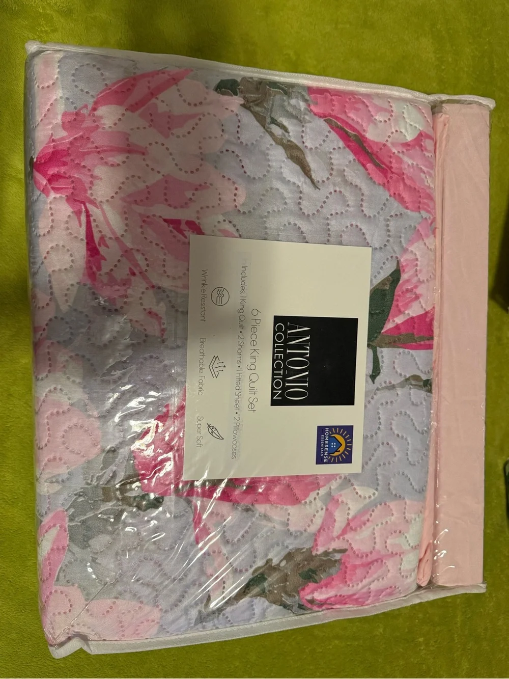 Pink Floral Quilted 6-Piece Bedding Set